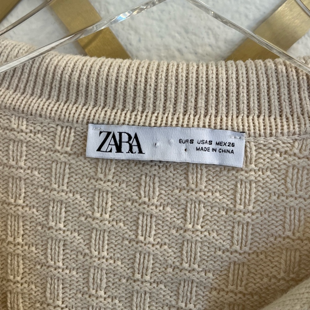 Zara Knit Polo Collared Vest Ecru Small Boxy Fit - Picture 9 of 12